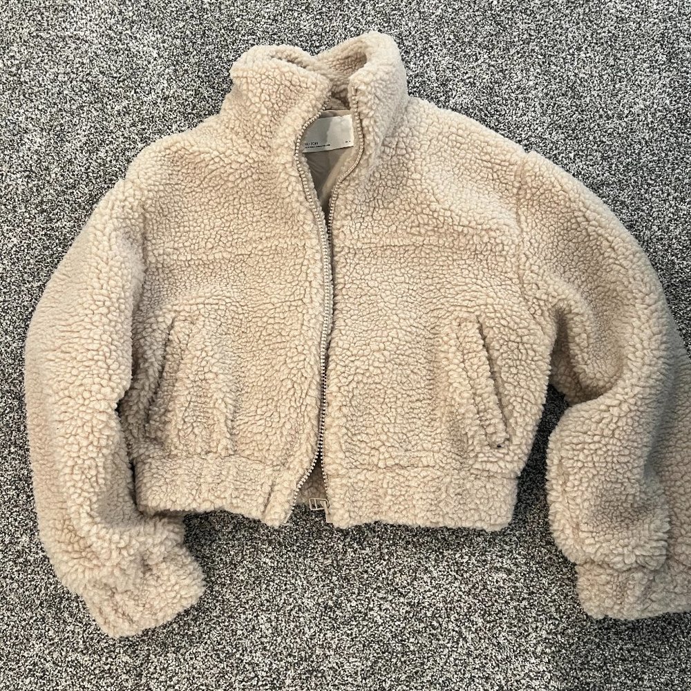 Oak + Fort Boxy Oversized Crop Teddy Jacket (XS)